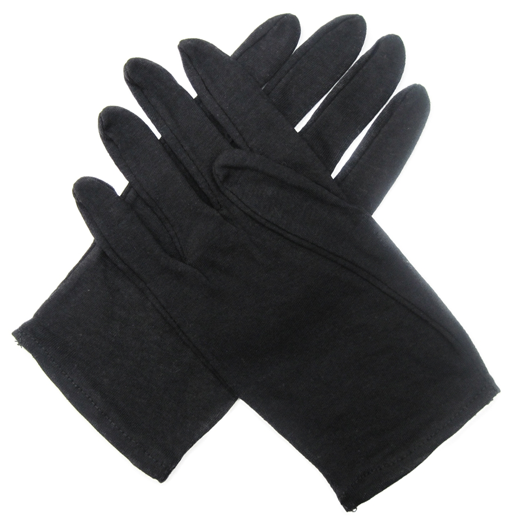black cotton gloves, non-fluorescent under UV